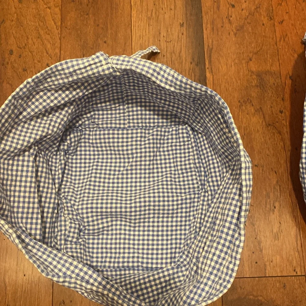 Pottery Barn Kids Blue and White Gingham Fabric Storage Basket